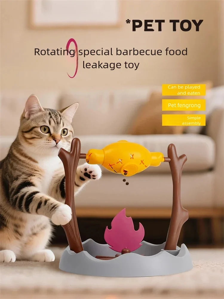 Creative Cats Slow Feeding Snack Toy Pet Interactive Food Feeding Device Educate Toys Fun Roast Chicken Leg 360° Rotating Feeder