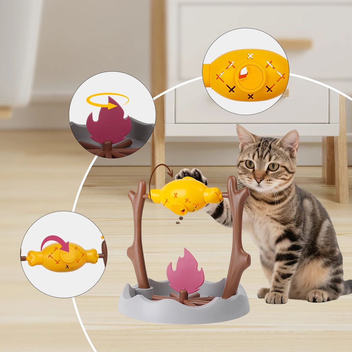 Creative Cats Slow Feeding Snack Toy Pet Interactive Food Feeding Device Educate Toys Fun Roast Chicken Leg 360° Rotating Feeder