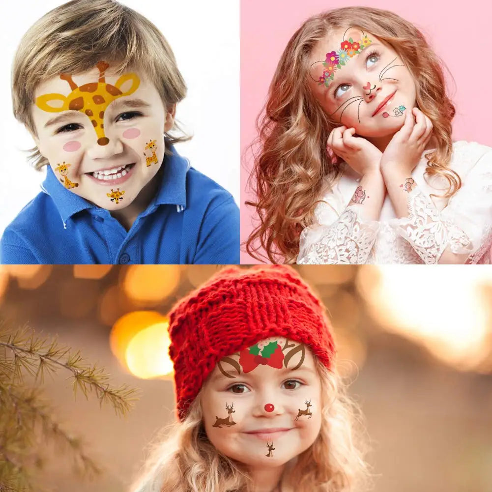 10pcs Animal Temporary Face Tattoo Sticker Set For Kids Water Transfer Butterfly Panda Floral Body Paint Sticker Halloween Decor