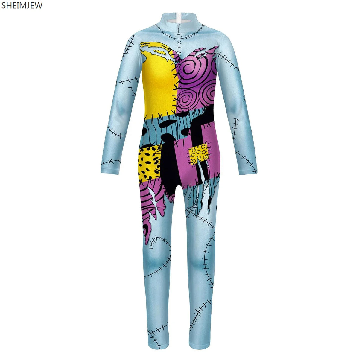 POP1 Children Punk Robot Cosplay Costumes Boys Girls Zentai Suit Muscle Skeleton Print Jumpsuit Halloween Party Kids Bodysuit