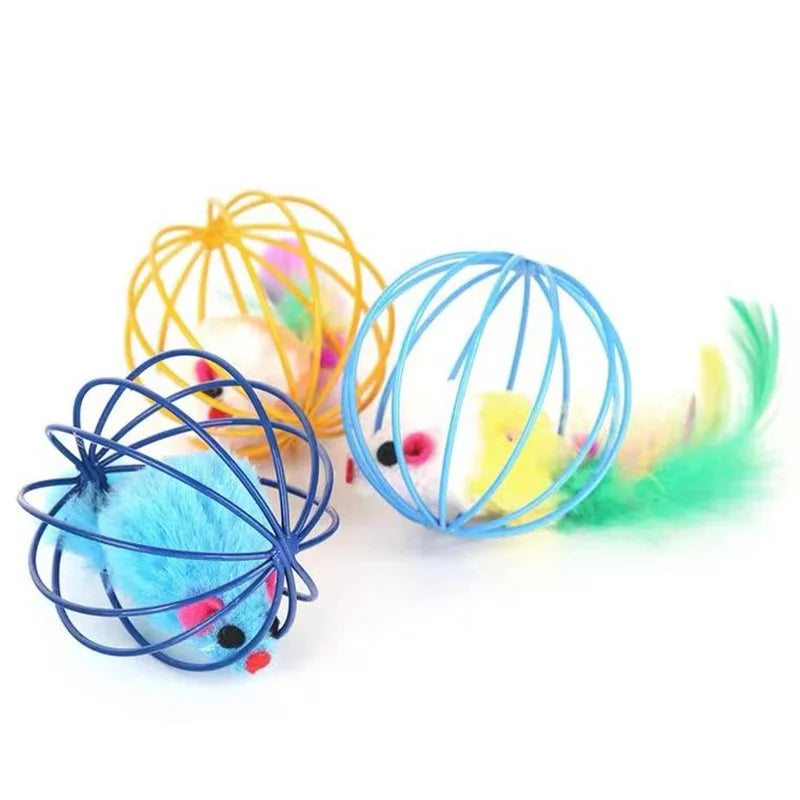 Cat Mouse Toy in Cage, Interactive Chase Toy for Indoor Cats
