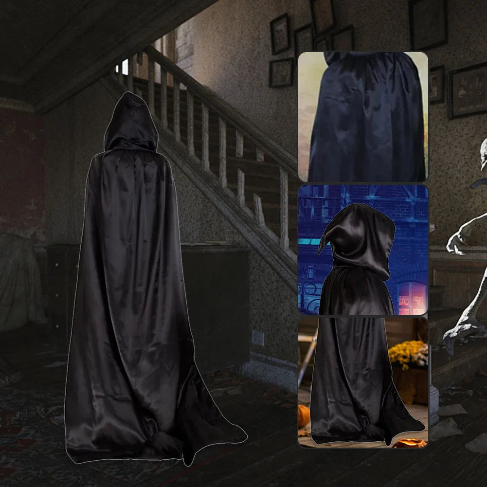 1 Piece of Halloween Cape With 3 Sizes Available It is a Black Grim Reaper Cloak Made of Party Satin Featuring a Stand-up Collar