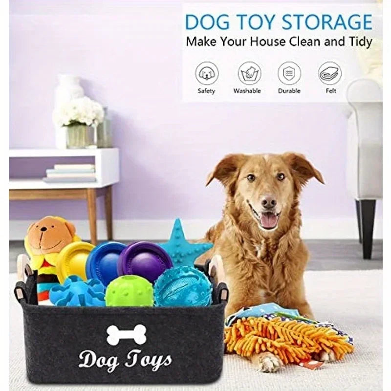 Dog Toy Basket, Felt Pet Toy Storage Box & Organizer
