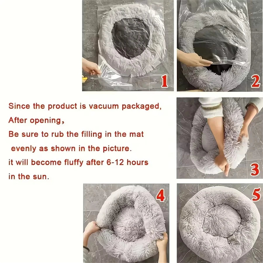 Plush Pet Bed – Warm Round Washable Bed for Cats & Small Dogs