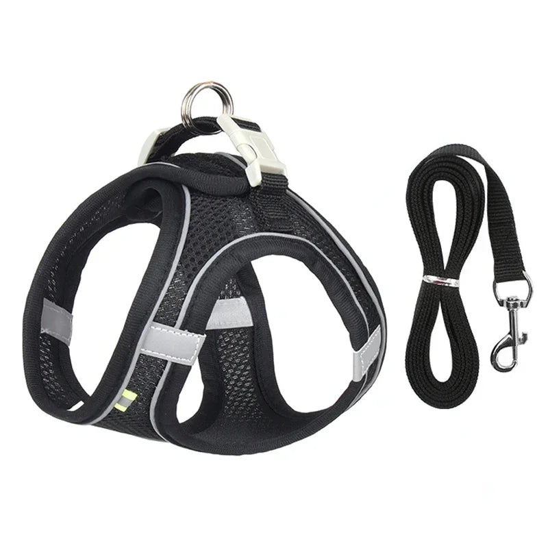 Small Dog Harness – Adjustable Reflective Vest with 1.5m Leash