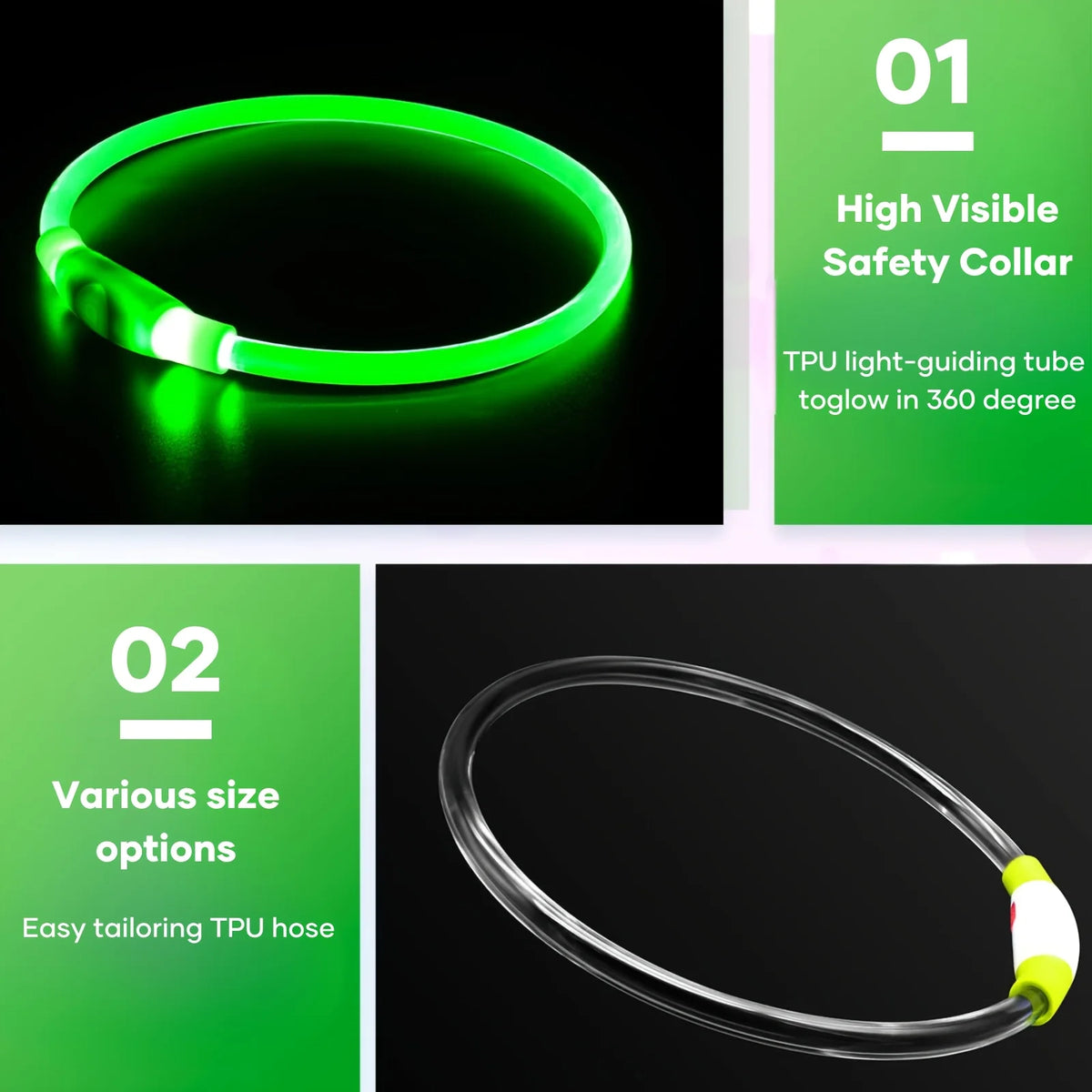 LED Dog Collar, Rechargeable Light Up Reflective Nylon Collar