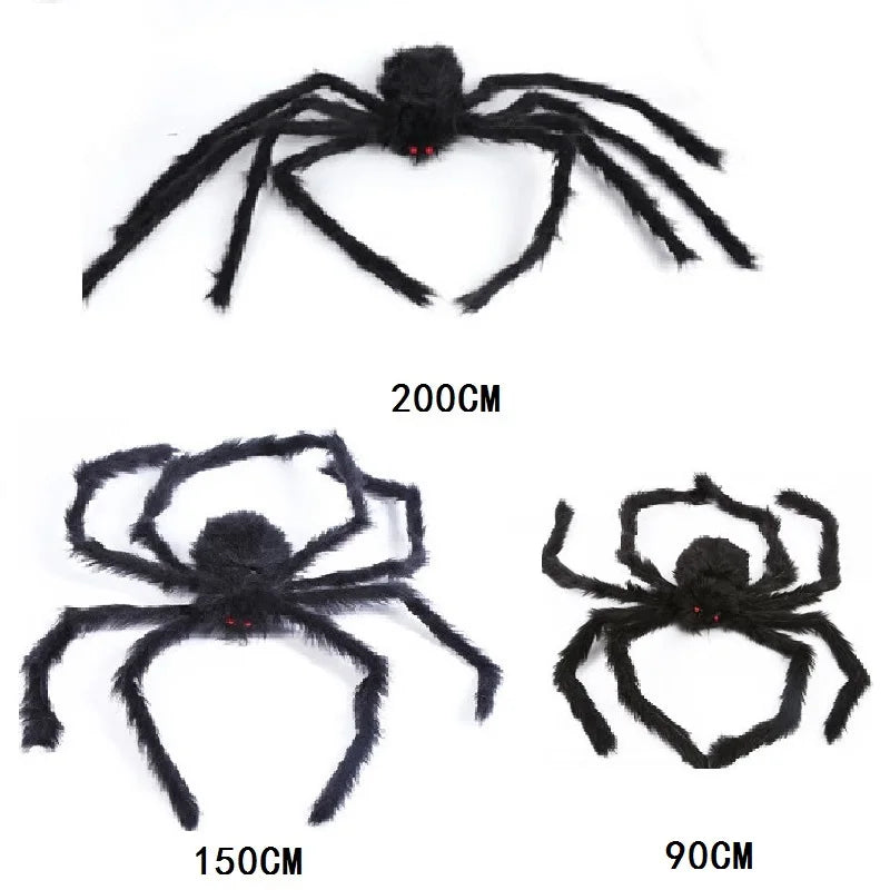 150/200cm Black Scary Giant Spider Huge Spider Web Halloween Decoration Props Haunted House Holiday Outdoor Giant Decoration