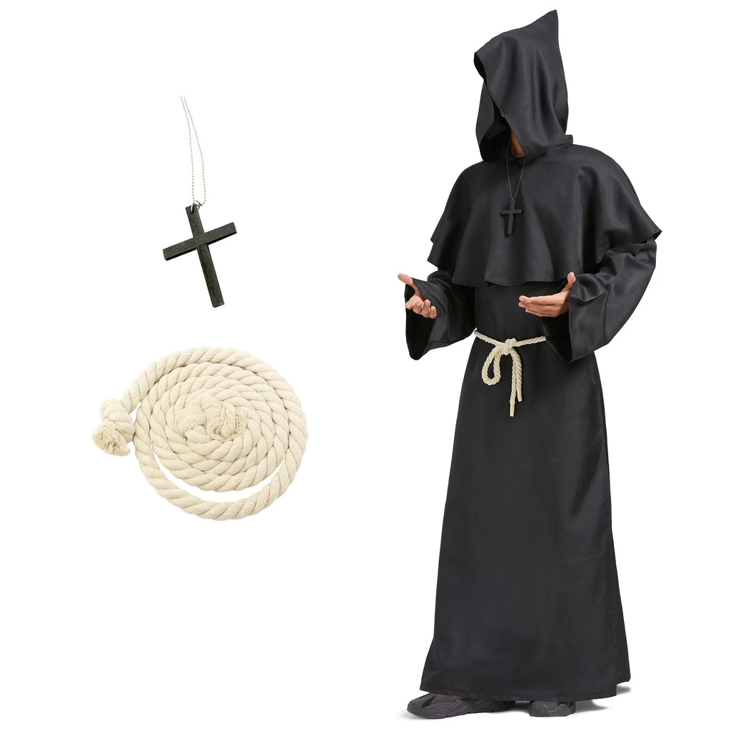 Medieval Monk Robe Friar Costume Cosplay Halloween Grim Reaper Priest Shawl Wizard Outfit Europe America Fantasy for Men