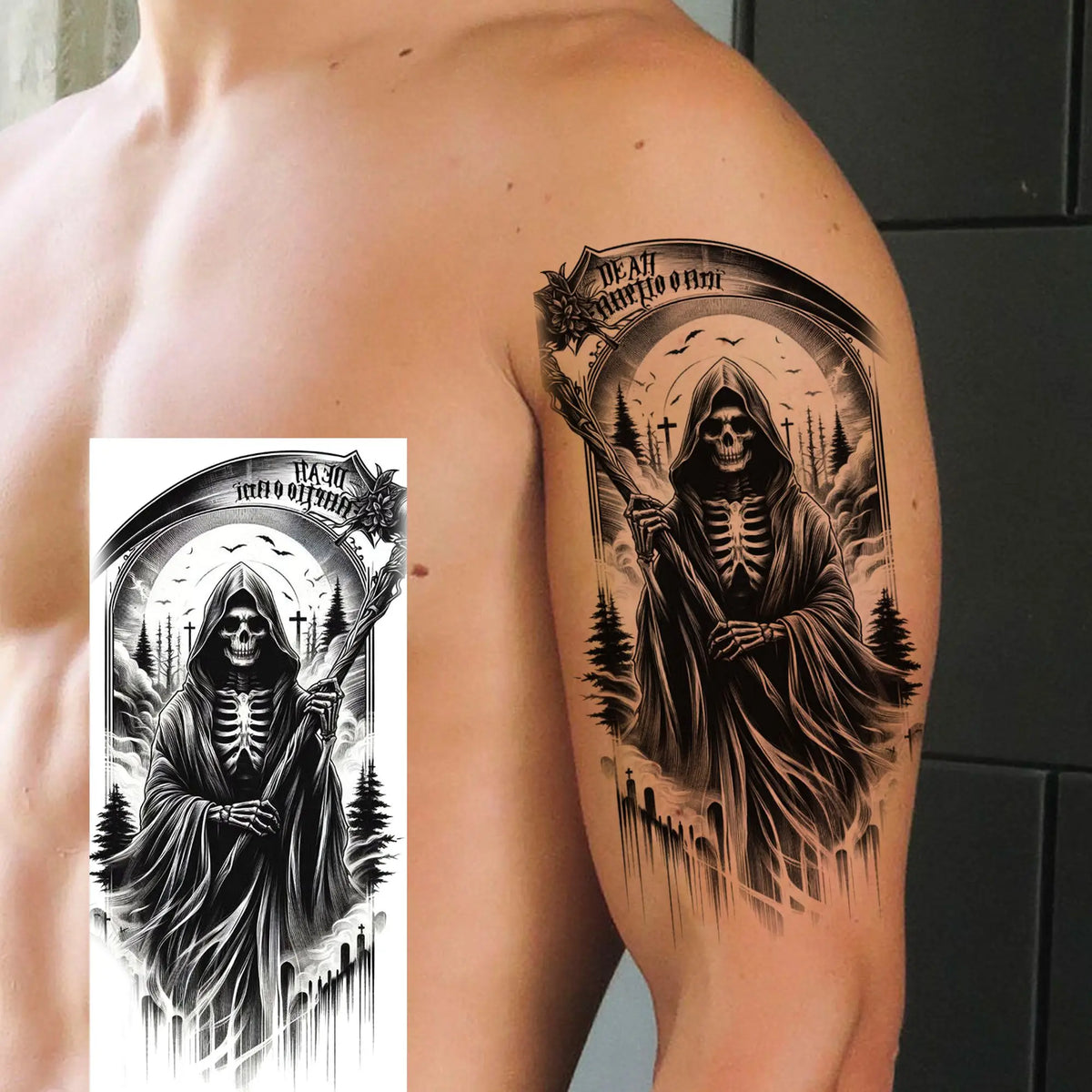 1 Sheet Evil Grim Reaper Skull Temporary Tattoos For Men Women Waterproof Fake Tattoos 3D Dragon Scorpion Warrior Tatoo Stickers
