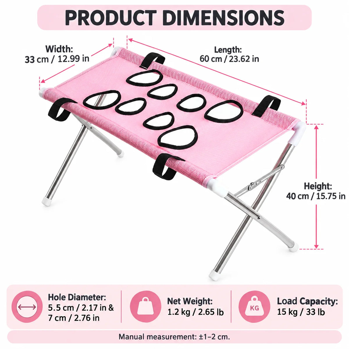 Foldable Pet Grooming Table Adjustable Dog Cat Hair Brushing Bath Stand Multi-Hole Non-Slip Portable Grooming Platform
