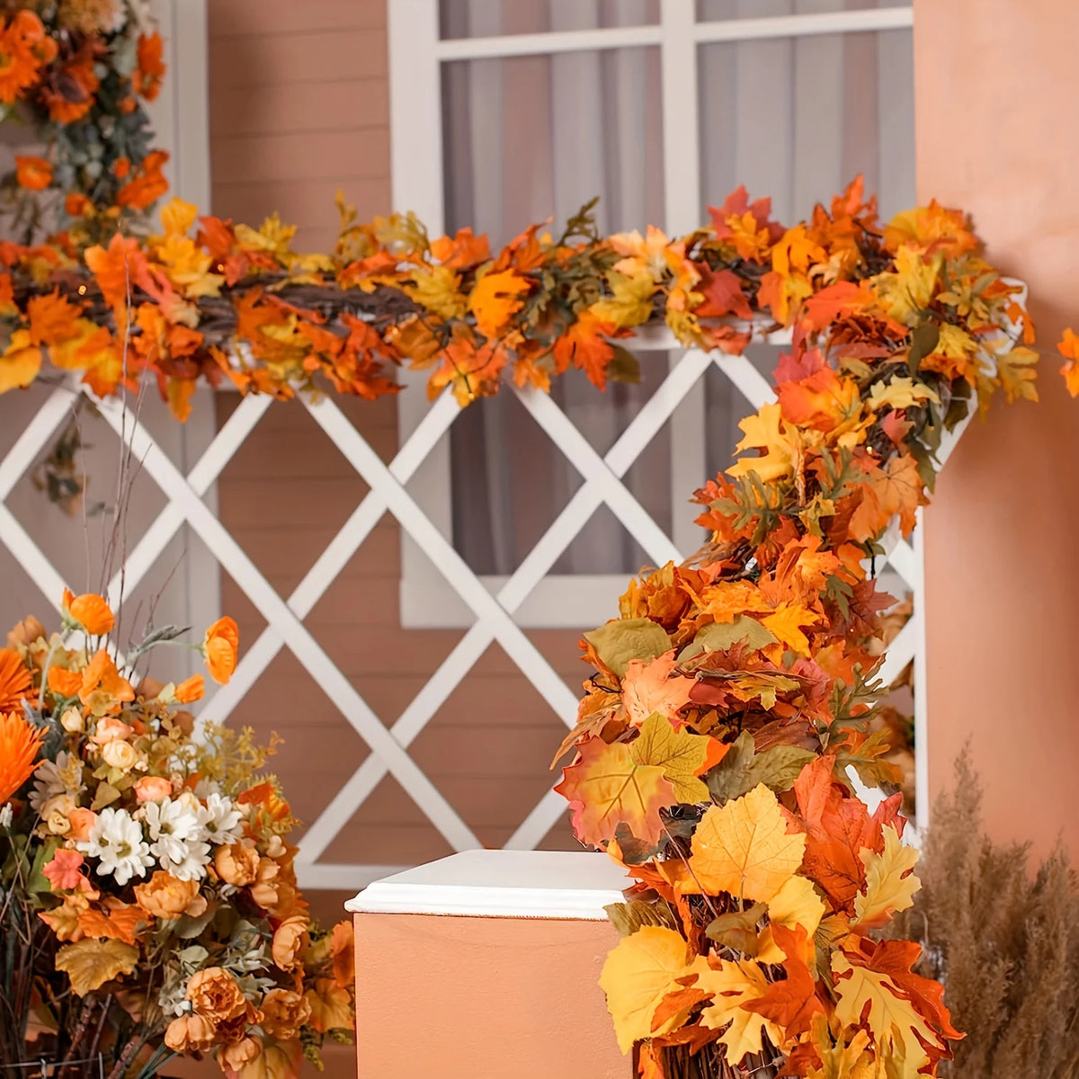 100CM Autumn Artificial Maple Leaf Wreath Fake Leaf Plant Vine Home Decor Garden Halloween Thanksgiving Wall Doors Windows Decor