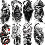 1 Sheet Evil Grim Reaper Skull Temporary Tattoos For Men Women Waterproof Fake Tattoos 3D Dragon Scorpion Warrior Tatoo Stickers