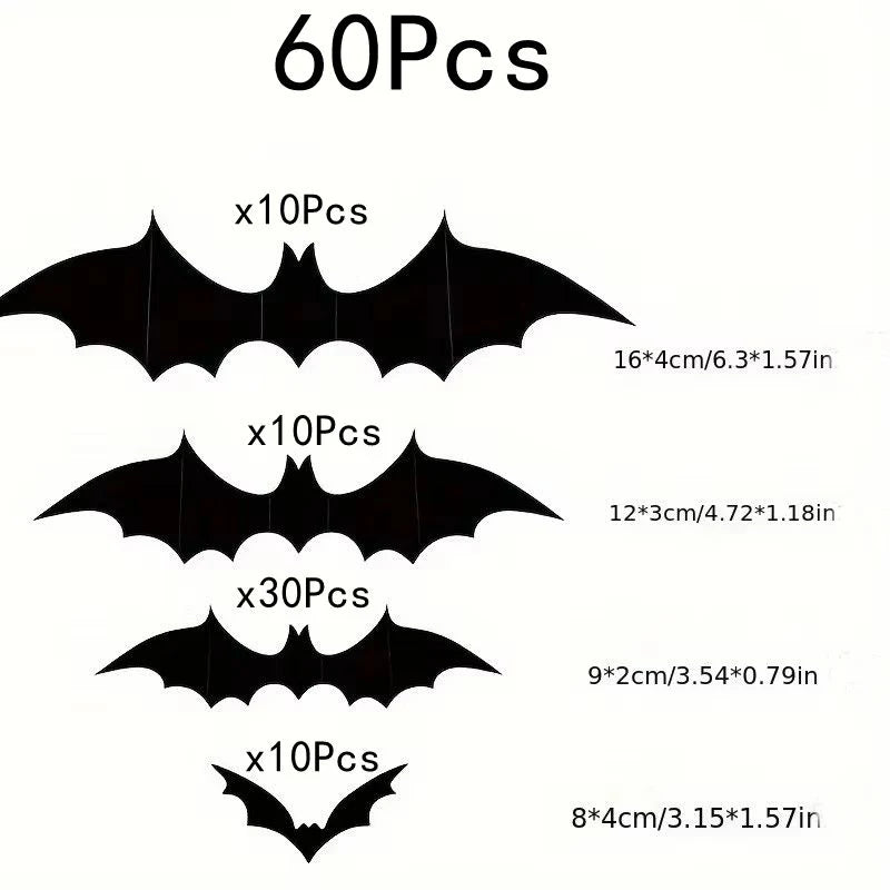 12Pcs/set Halloween 3D Black Bat Wall Stickers For Home Room Decoration Scary Props Kids Party Favors Wall Decals Window Sticker