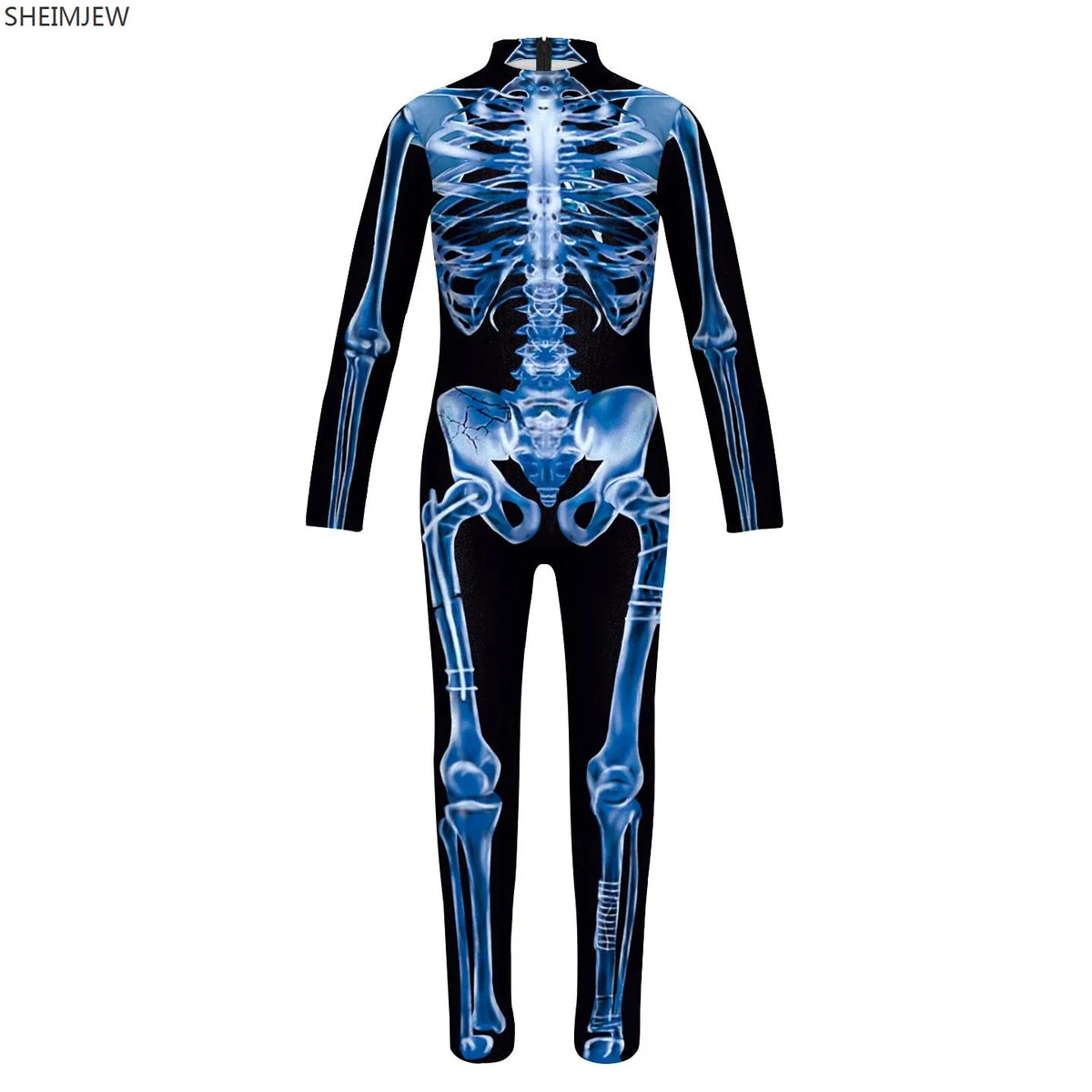 POP1 Children Punk Robot Cosplay Costumes Boys Girls Zentai Suit Muscle Skeleton Print Jumpsuit Halloween Party Kids Bodysuit