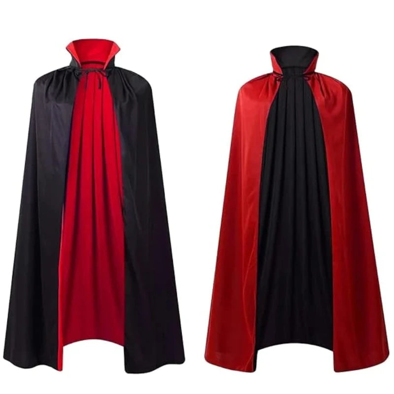 Halloween Vampire Cloak Reversible Stand Collar Cloak Hooded Cape Costume Gothic Robe for Party Cosplay Masquerade Haunted House