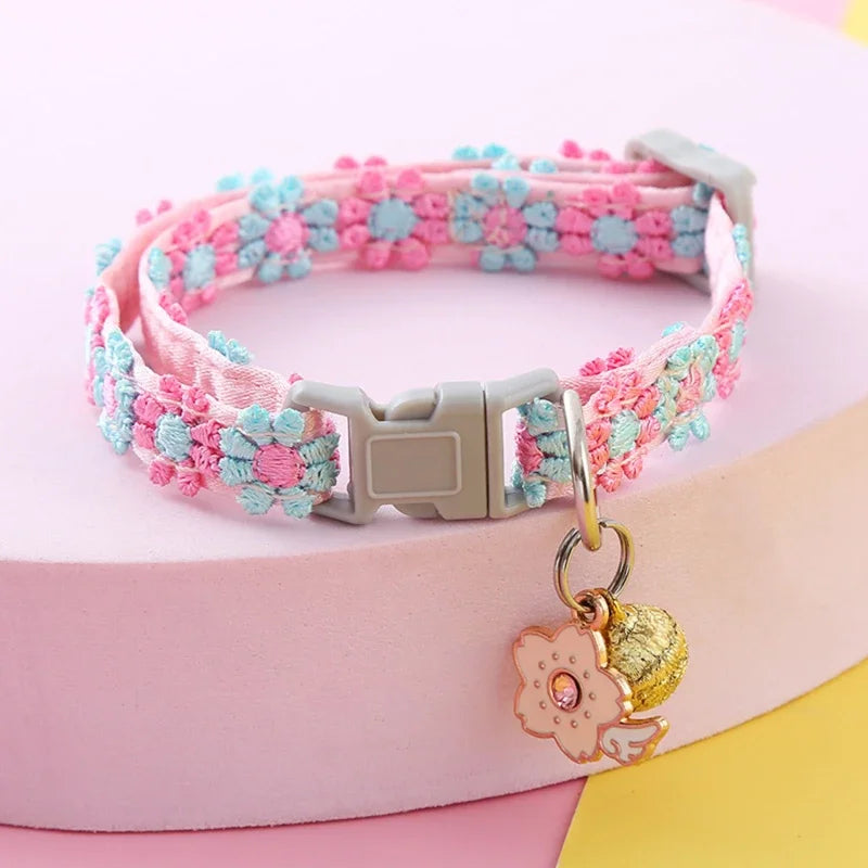 Cat Collar with Bell, Embroidered Breakaway Collar for Kittens