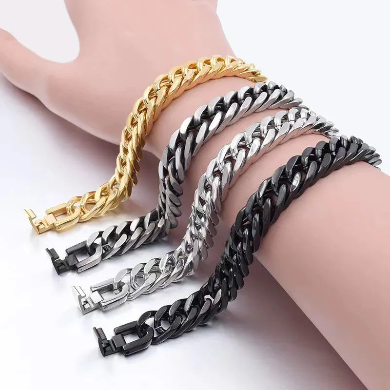 MKENDN 8/10/12MM Cuban Link Chain Bracelets for Men Women Solid Stainless Steel Curb Link Chain Wristband Jewelry Gifts