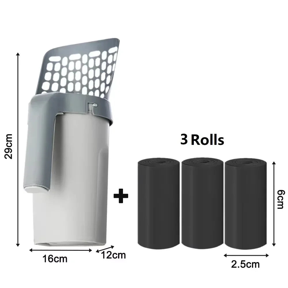 Detachable All in One Cat Litter Scooper Built in Bag Storage Portable Pet Cleaner Waste Bags Included for Indoor Cats Daily Use