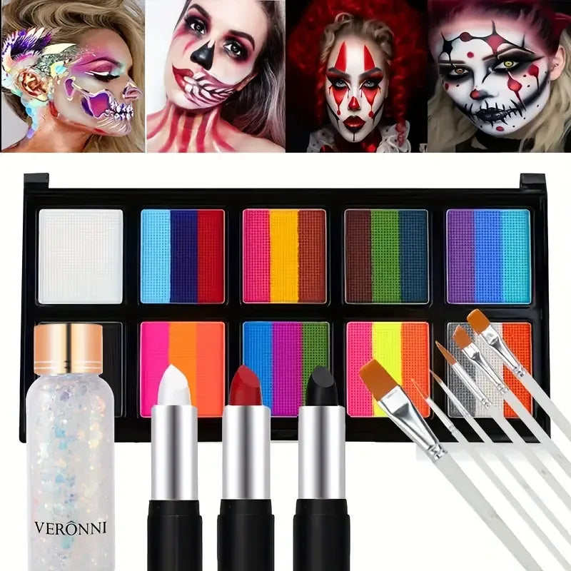 26 Colors Body Paint Set with Brushes and Stickers Water-Soluble UV Luminous Face Body Paint Art for Stage Performances Makeup