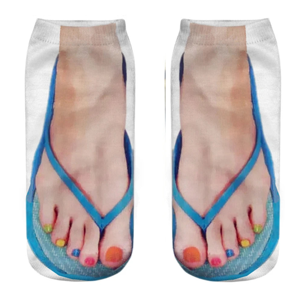 Unisex 3D Printed Skull Canvas Shoes Toe Flip Flops Funny Creative Pure Cotton Ankle Socks Halloween Christmas Gift New