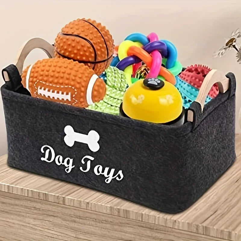 Dog Toy Basket, Felt Pet Toy Storage Box & Organizer
