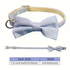 Plaid Cat Collar with Tie Bow, Adjustable Nylon Pet Accessory