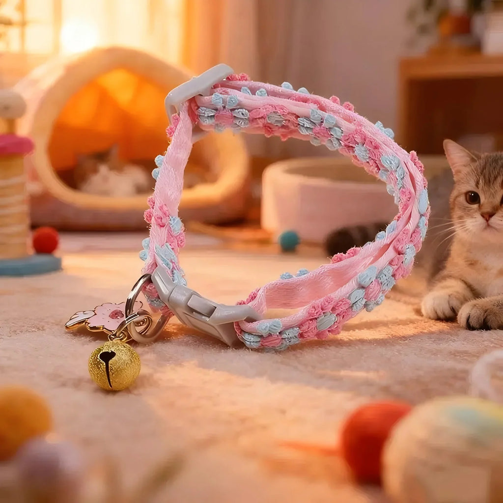 Embroidered Cat Collar with Bell – Breakaway Safety Buckle