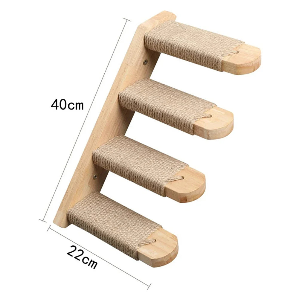 Wooden Cat Climbing Shelves Wall Mounted Cat Tree Sisal Scratching Post Pedal Hammock Indoor Kitten Playground Cats Accessories