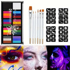 26 Colors Body Paint Set with Brushes and Stickers Water-Soluble UV Luminous Face Body Paint Art for Stage Performances Makeup