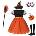 2-15Y Kids Halloween Witch Costume Girls Cosplay Dresses Halloween Pumpkin Clothes Baby Bat Party Cosplay Outfit Gift