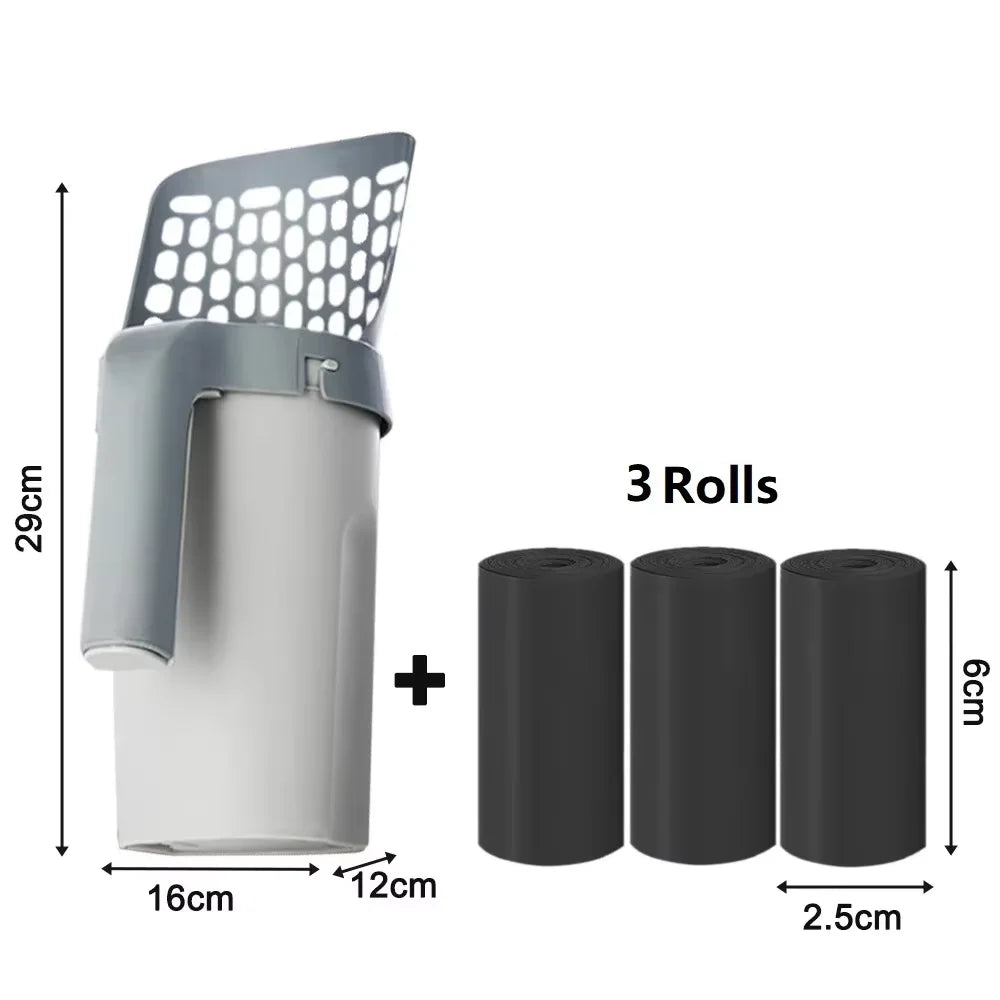 Detachable All in One Cat Litter Scooper Built in Bag Storage Portable Pet Cleaner Waste Bags Included for Indoor Cats Daily Use