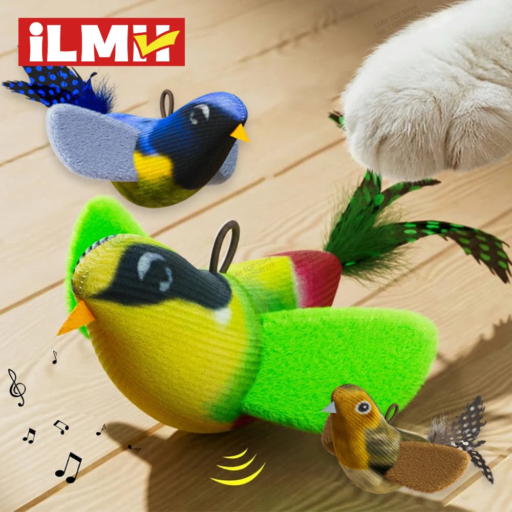 Interactive Bird Cat Toy, Hanging Plush Toy with Sound