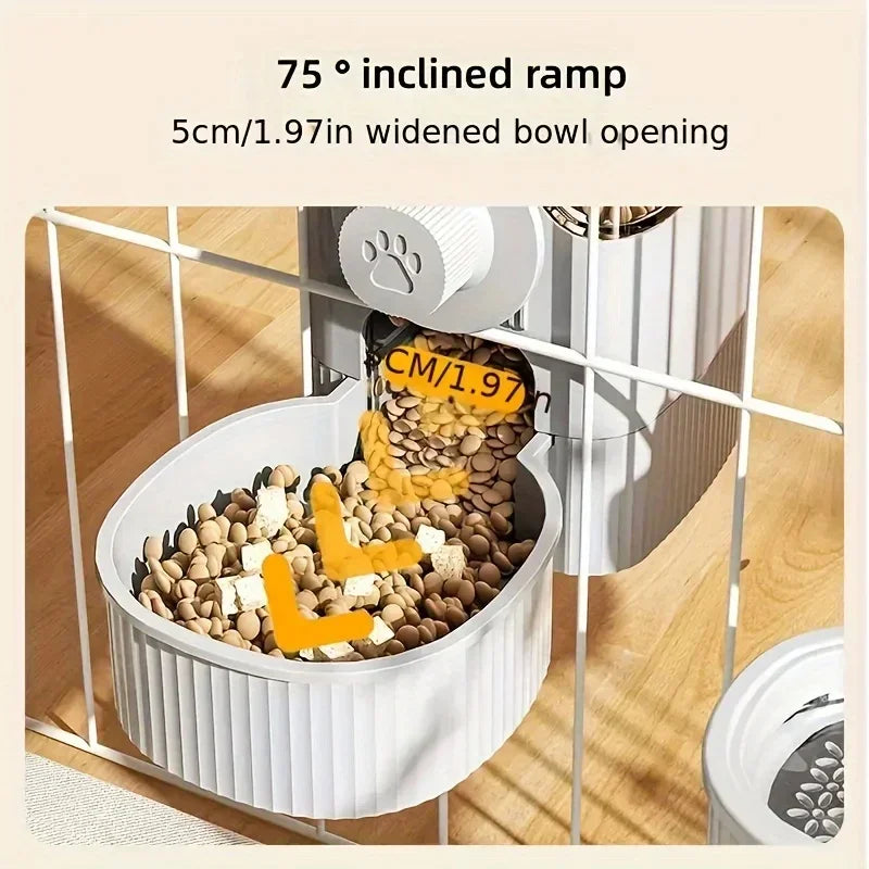 Cage Mounted Gravity Auto Pet Feeder & Water Dispenser Hanging Food Bowl Water Bottle for Cats Rabbits Small Animal Feeding Kit