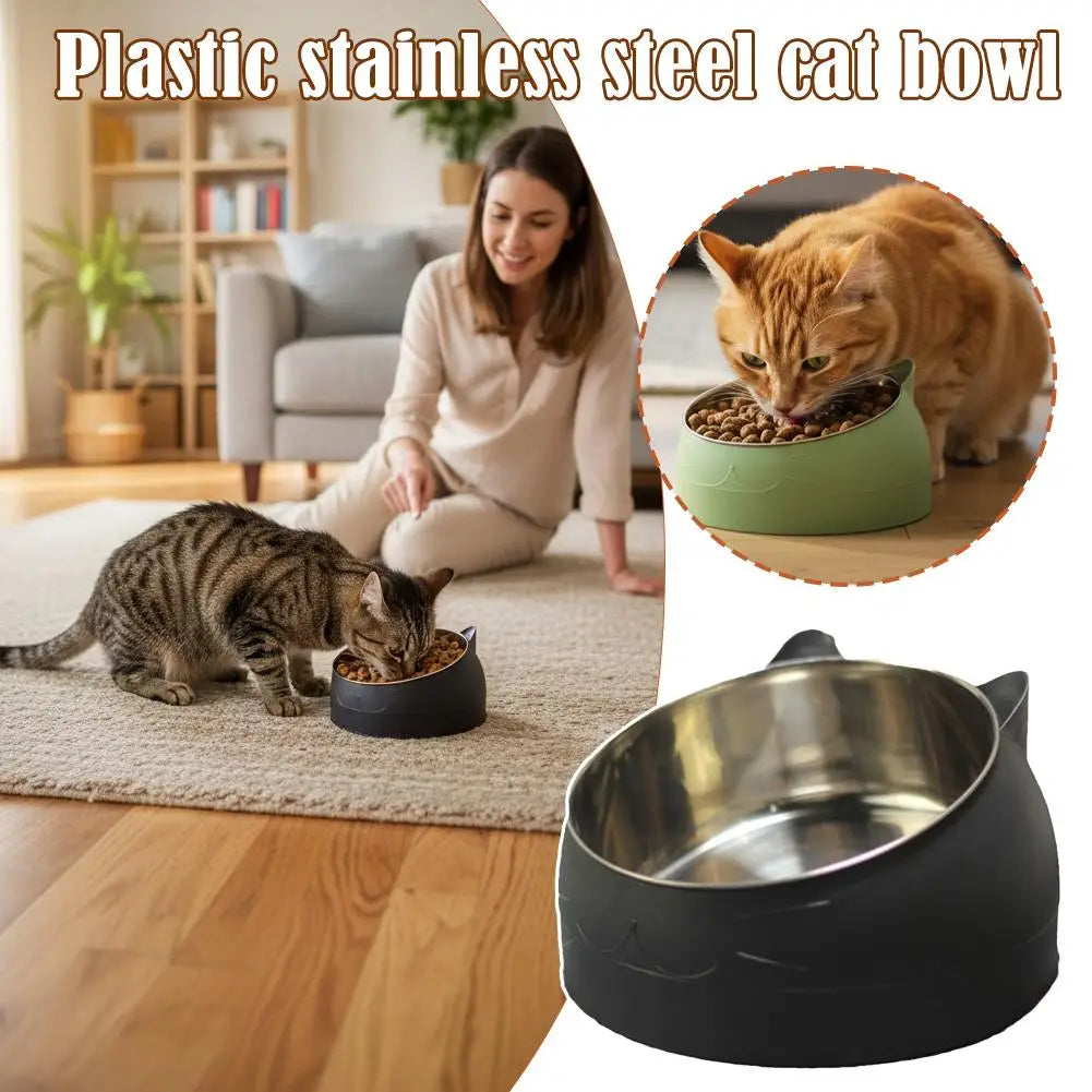 Stainless Steel Cat Bowl – 15° Inclined Non-Slip Feeder