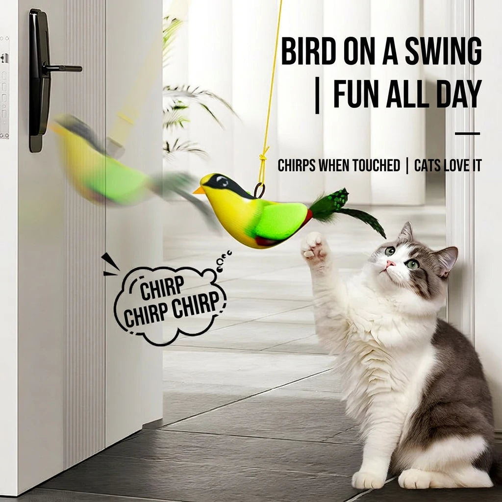 Interactive Bird Cat Toy, Hanging Plush Toy with Sound