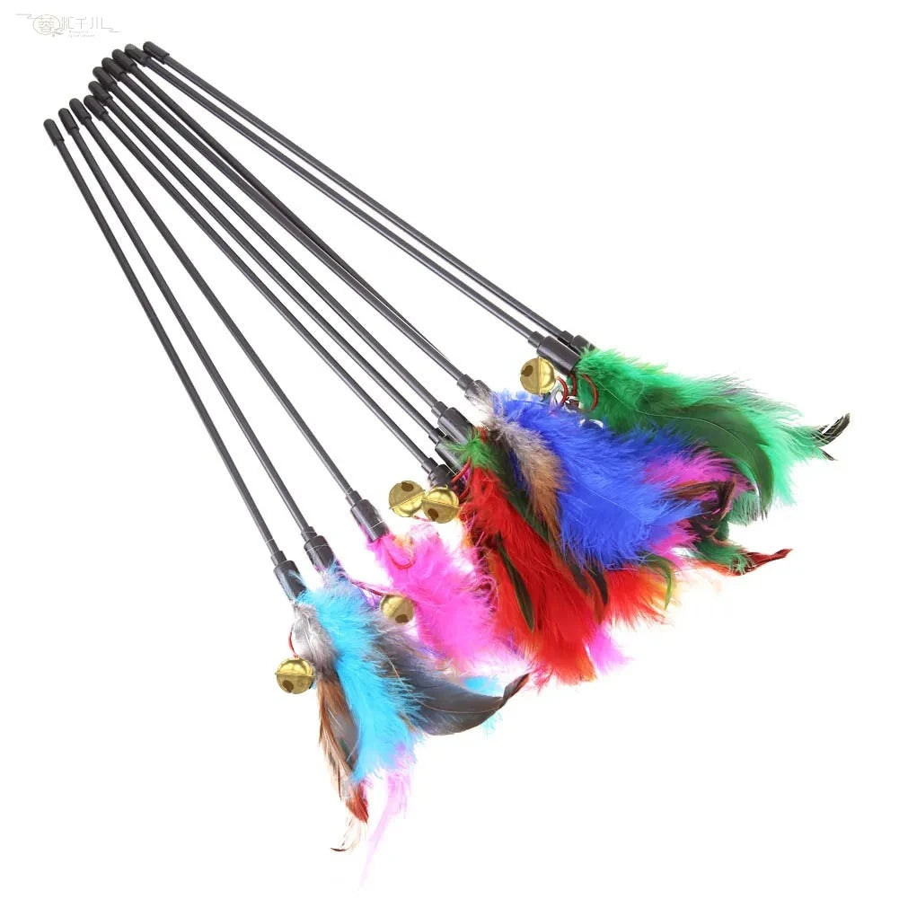 Cat Wand Toy – 5 Pack Colorful Feather Interactive Teaser
