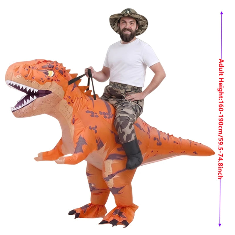 Ride on Camouflage T-Rex Inflatable Costume Adults Funny Dinosaur Rider Suit with Camo Hat Blower Fan Battery Halloween Party