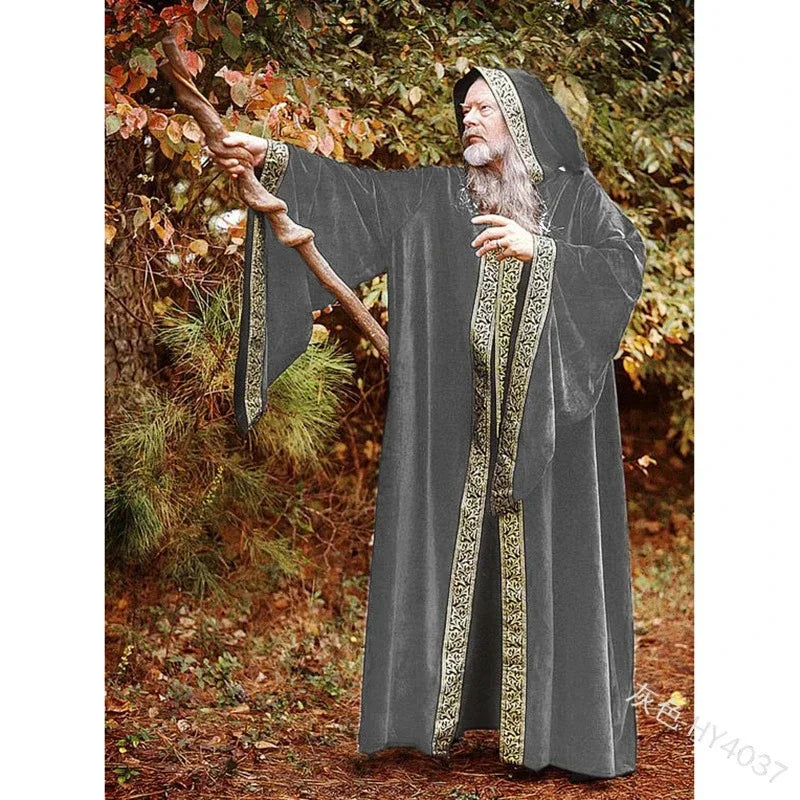 Costume Medieval Cape Cloak Adult Hooded Death Vampire Wizard Monk Witch Costume Priest Pastor Gown Robe