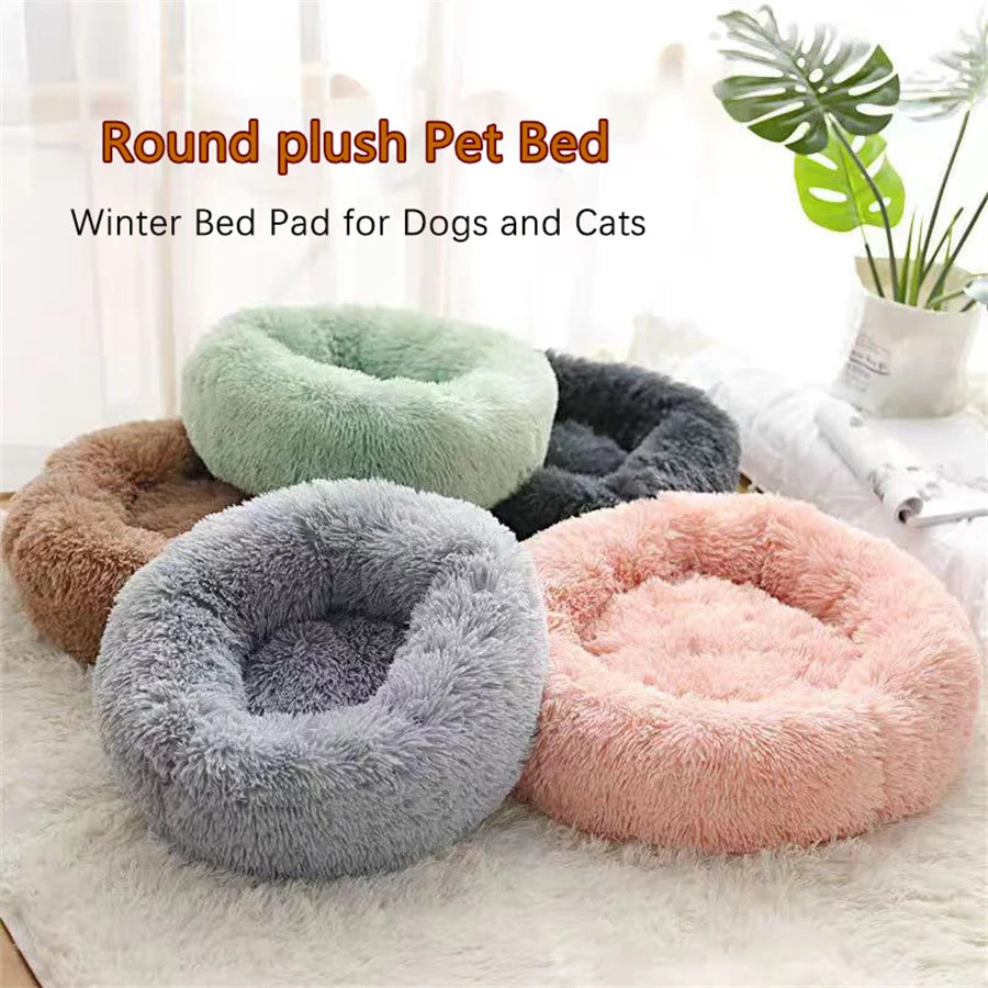 Plush Pet Bed – Warm Round Washable Bed for Cats & Small Dogs