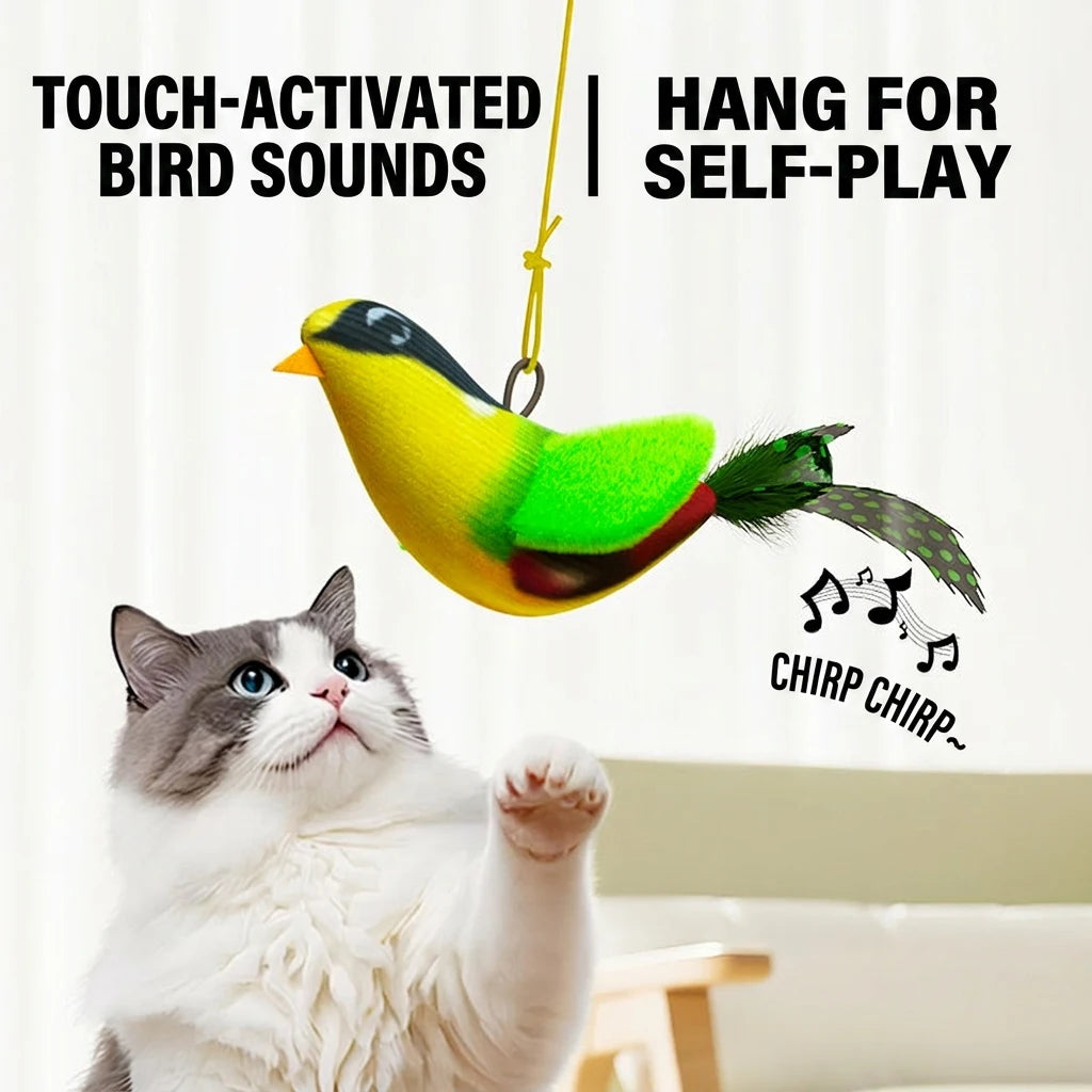 Interactive Bird Cat Toy, Hanging Plush Toy with Sound