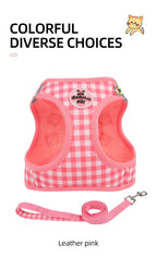 Reflective Cat Harness with Leash – Plaid Breathable Walking Kit
