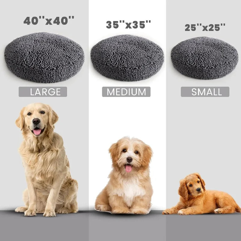 Bed for Dogs & Cats, Soft & Relaxing Round Dog Bed, Chenille Material, Removable Cover, Washable & Dryer Safe–Grey Med
