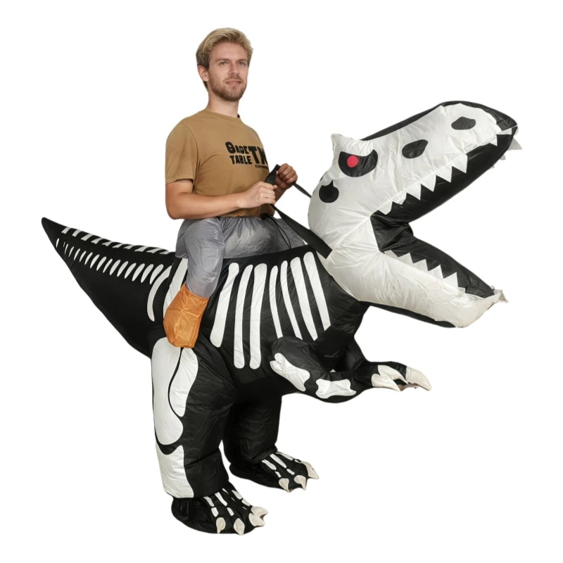 Halloween Inflatable Skull Tyrannosaurus Costume Inflatable Dinosaur Mascot Cosplay Dress Up Suitable for Halloween Party