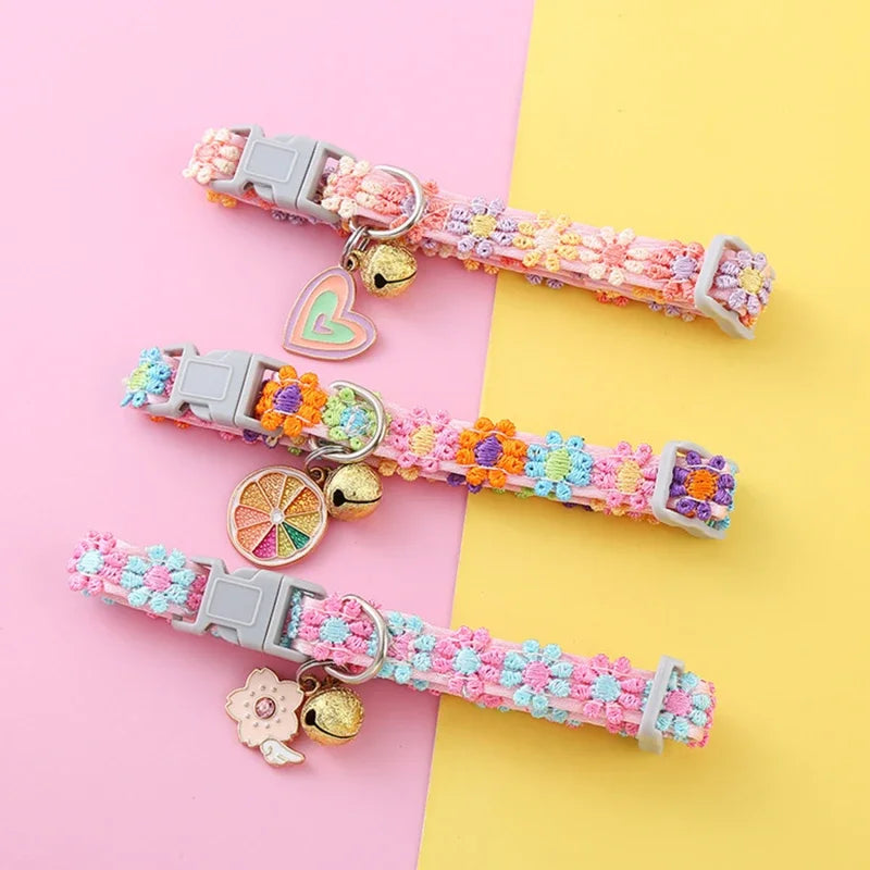 Cat Collar with Bell, Embroidered Breakaway Collar for Kittens