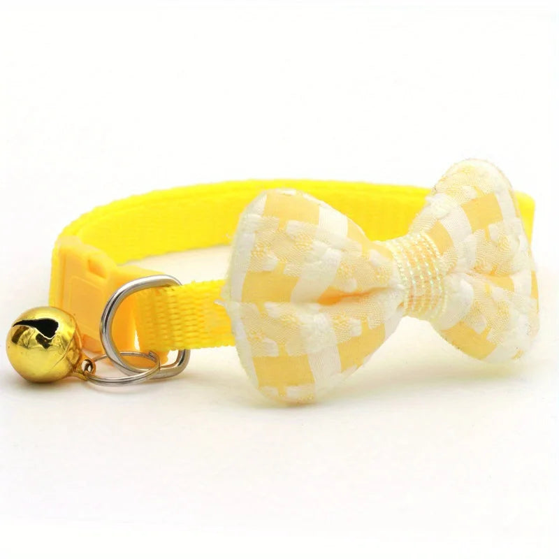 Plaid Cat Collar with Tie Bow, Adjustable Nylon Pet Accessory