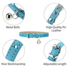 PU Leather Cat Collar Adjustable Soft Padded Pet Collar with Bell