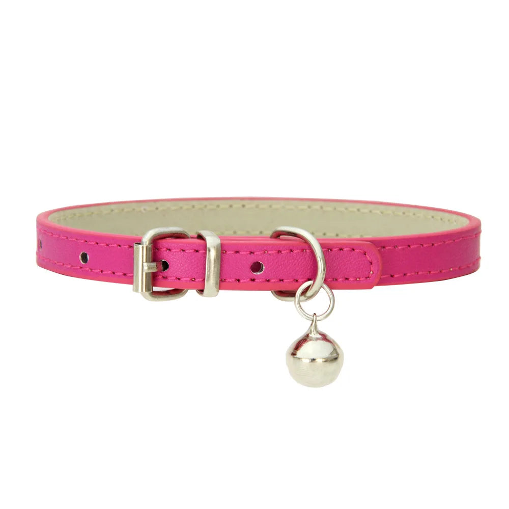 PU Leather Cat Collar Adjustable Soft Padded Pet Collar with Bell