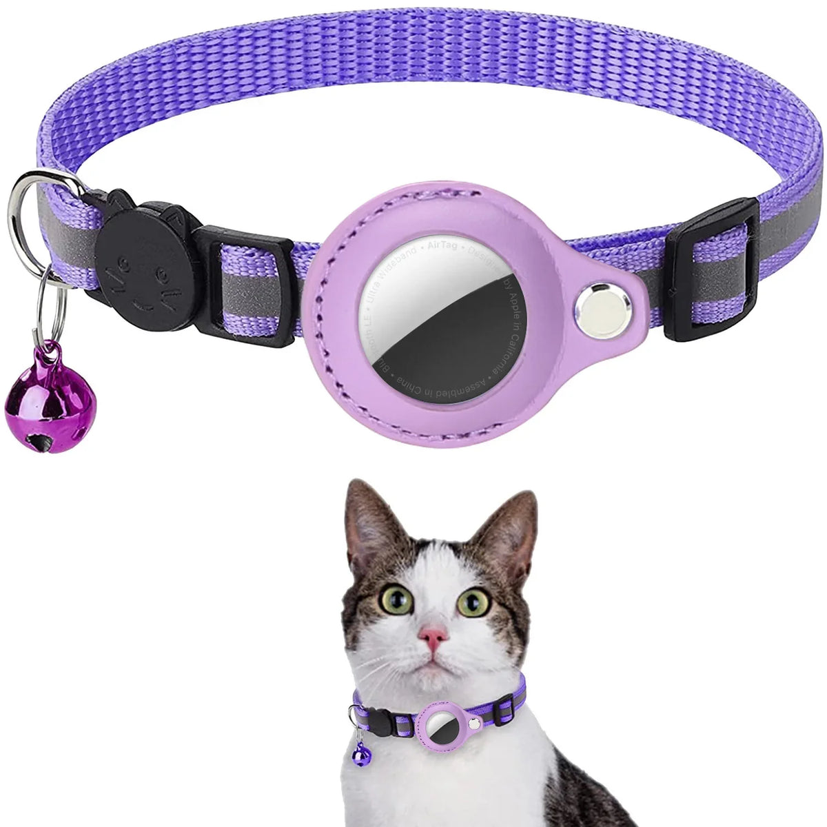 AirTag Cat Collar Adjustable Breakaway Reflective Holder