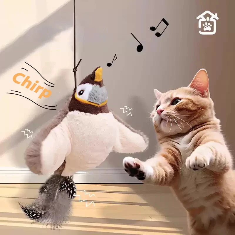 Interactive Bird Cat Toy, Hanging Plush Toy with Sound