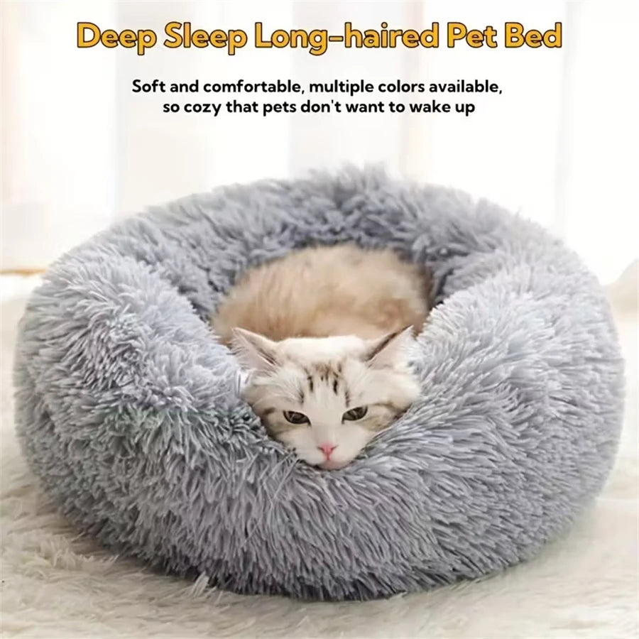 Plush Pet Bed – Warm Round Washable Bed for Cats & Small Dogs